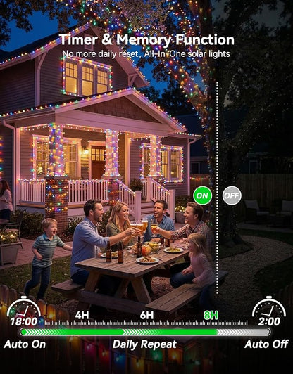 LitHome 34 Colors Solar String Lights Outdoor with Remote, 50 FT 150 LED | Solar & USB Powered Halloween String Lights, Waterproof Color Changing Christmas Light for Xmas Tree Light Party Decor