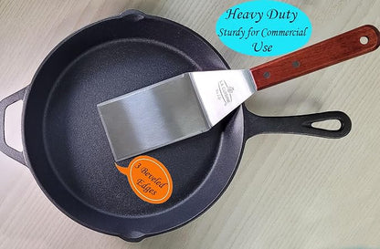 La Cuisine 3 PC Stainless Steel Griddle Spatula Set — Standard & Long Spatulas + Chopper/Scraper with Solid Wood Handles for Grill, BBQ, Teppanyaki & Flat Top Cooking