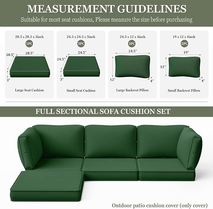 9 Pcs Outdoor Patio Cushions Covers Replacement Sets, Covers Only | 9 Pcs Patio Cushions Covers Replacement UV Resistant, Water Anti-Slip, Heavy-Duty Zippers for 5 Pcs Patio Furniture Set