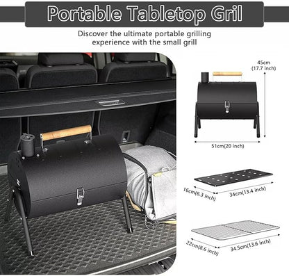 Portable Charcoal Grill (2 IN 1 Double-Sided), Mini Tabletop BBQ Grill 22" x 17", Heavy Duty Steel, Easy Assembly, Compact & Portable for Outdoor Camping, Picnic, Backyard Party