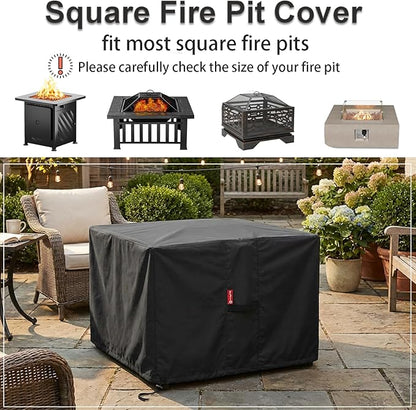 SheeChung Large 44'' Square Fire Pit Cover - Waterproof 600D Heavy Duty Square Patio Fire Pit Table Cover Black (44''L x 44''W x 24''H)-Fits 40",42",43",44"Firepit/Bowl Cover