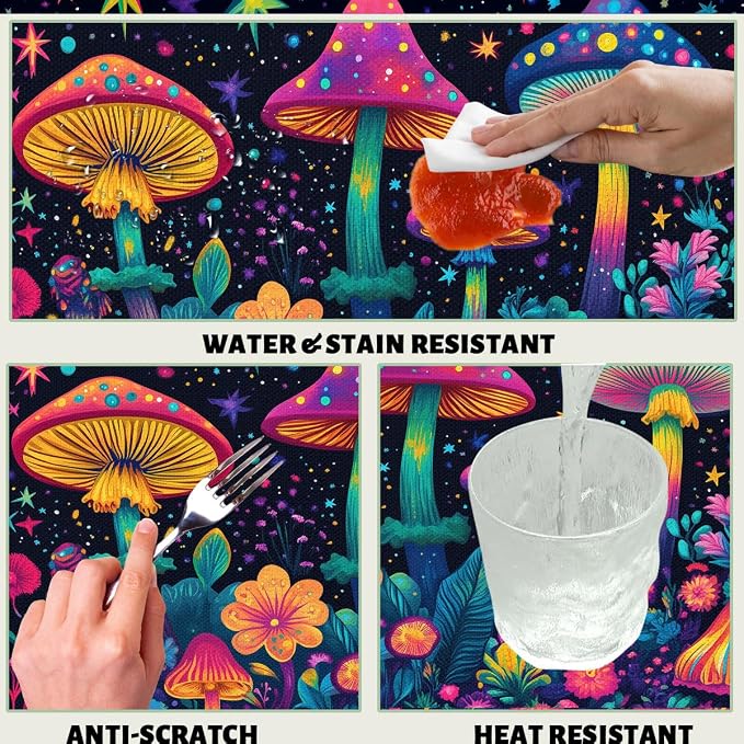 Mushrooms Decorative Rectangle Table Cloth Magic Psychedelic 60S Hippie Vintage Rectangle Table Cover Anti-Oil Tablecloth for Dining Tables, Parties, Wedding and Banquet Decoration 52" x 70"