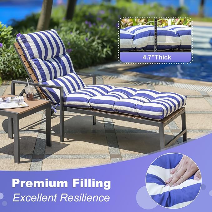 Outdoor Lounge Chair Cushions, 74.4 x 22 x 4.7 Inches Waterproof Fade Resistant Patio Cushion for Chaise Lounger