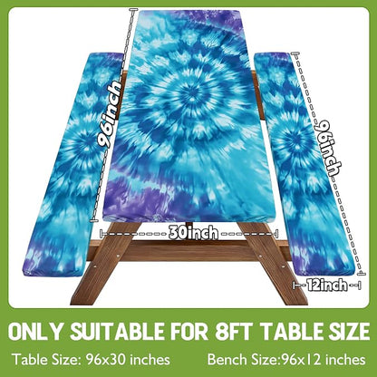 Fitted Picnic Table Cover with Bench Covers Vinyl Waterproof Elastic Edges Fitted Rectangle Table Cloth Patio Tablecloth Camping Gear Essentials Rv Accessories Road Trip Supplies Car Travel Must Have