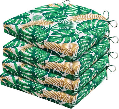 HARBOREST Outdoor Chair Cushions Set of 4, Water Resistant Patio Chair Cushions with Ties, Outdoor Seat Cushions for Patio Furniture, 17"x16"x2", Frond