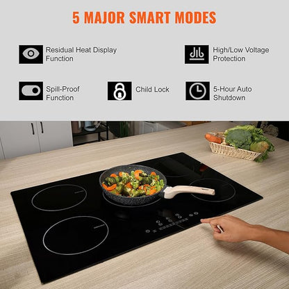 VEVOR Built-in Induction Electric Stove Top 30 Inch,5 Burners Electric Cooktop,9 Power Levels & Sensor Touch Control,Easy to Clean Ceramic Glass Surface,Child Safety Lock,240V