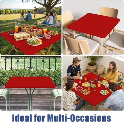 Moosfor Spandex Square Christmas Table Cloth, Elastic Fitted Tablecloths for Picnic, Stretch Washable Patio Table Cover for Outdoor, Camping, Banquet and Parties (Red, 34"x34")