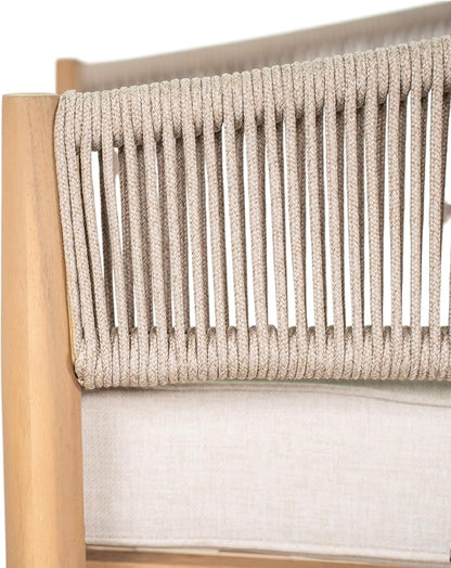 Christopher Knight Home Naomi Set of 2 Patio Acacia Wood Club Chair with Cushion, Handwoven Rope Lounge Chair Outdoor for Porch/Backyard, Stylish Garden Seating with Curved Backrest, Beige+Light Brown