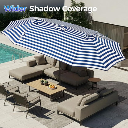 SUPERJARE 13FT Outdoor Umbrella for Patio, Double sided Pool Umbrellas with Fade Resistant Canopy, Large Table Umbrella for Deck, Market, Backyard - Blue & White Stripe