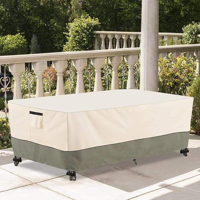 Bitubi 60 Inch Rectangular/Oval Patio Table Cover,Heavy Duty Waterproof Outdoor Dining Table Cover Winter, Patio Furniture Covers, Beige