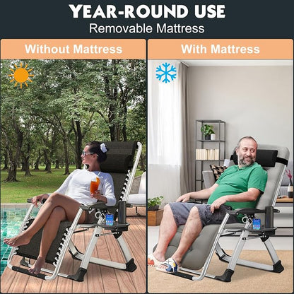 MOPHOTO Zero Gravity Chair, Outdoor Padded Lounge Chair with Side Table, Zero Gravity Recliner Chair, Outdoor Reclining Chair, Sturdy & Comfortable, Supports up to 440lbs