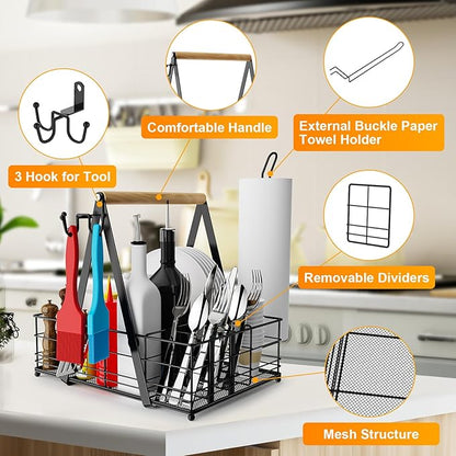 JBBTOOL Grill Caddy, BBQ Caddy for Outdoor Grill with Paper Towel Holder, Picnic Utensil Caddyfor Outdoor Kitchen, RV, Patio, Tailgate, Camping Essentials, Grilling Gifts for Men, Barbecue Tool Sets