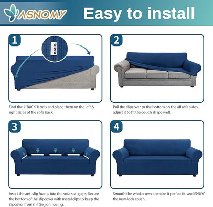 Asnomy Stretch Couch Covers Washable,loveseat Cover Slipcovers,Classic Blue | 1-Piece Sofa Cover(55"-78") loveseat cover Furniture Protector Soft Jacquard,Non-Slip Elastic Bottom for Dogs & Kids