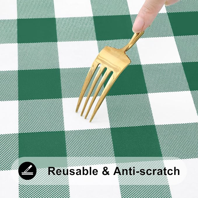 Smiry Rectangle Picnic Table Cloth, Elastic Waterproof Fitted Vinyl Tablecloths, Flannel Backed Buffalo Plaid Table Covers for Dining, Camping, Outdoor (Emerald Green and White, 30" x 60")