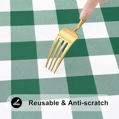 Smiry Rectangle Picnic Table Cloth, Elastic Waterproof Fitted Vinyl Tablecloths, Flannel Backed Buffalo Plaid Table Covers for Dining, Camping, Outdoor (Emerald Green and White, 30" x 96")