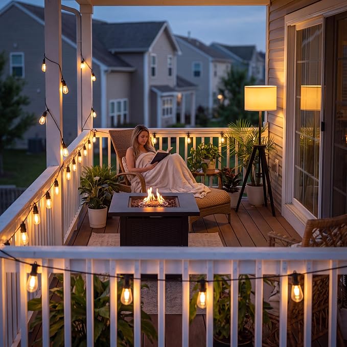 60FT Outdoor String Lights with 20+2 Shatterproof LED Bulbs | Hanging Lights for Patio Weatherproof , Warm White, Connectable Lights Plug in for Party, Cafe, Bistro and Backyards (2 Pack)