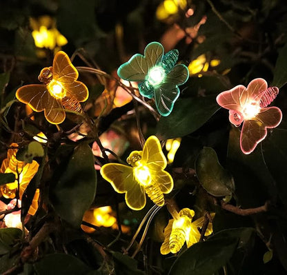 WSgift Solar Butterfly String Lights, 16 Ft 32 Warm White LED Outdoor Waterproof Butterfly Fairy String Lights for Garden Yard Outdoor Decorations
