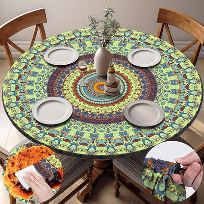 opstellen Fitted Round Tablecloths Reusable Stain Resistant Table Clothes Vinyl Indoor Outdoor Circular Cover for 36-44" Table House Party Gear Gifts Summer Autumn Camper Patio Picnic Accessories