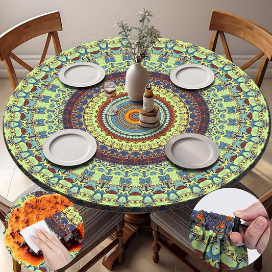 opstellen Fitted Round Tablecloths Reusable Stain Resistant Table Clothes Vinyl Indoor Outdoor Circular Cover for 36-44" Table House Party Gear Gifts Summer Autumn Camper Patio Picnic Accessories