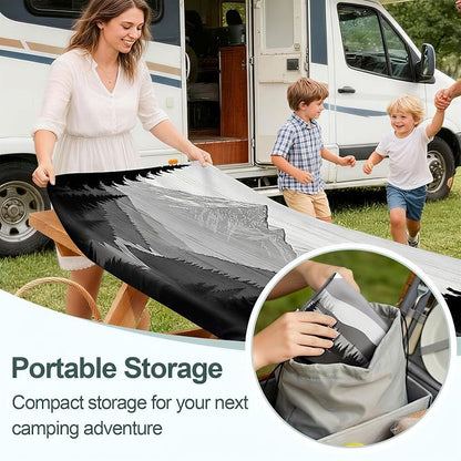 Picnic Table Cover Bench Covers Camping Essentials Tablecloth | Waterproof Vinyl for Outdoor, Windproof Elastic Fitted Edges, RV BBQ Accessories Must Haves, Storage Bag Included