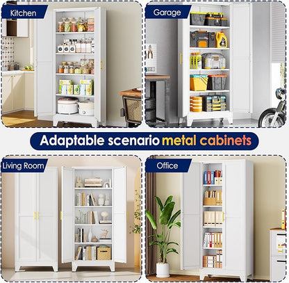erosoei 71" H Metal Garage Storage Cabinet, Metal Pantry Cabinet with 2 Doors, Locker Steel Cabinet with 4 Adjustable Shelves, Freestanding Cupboard for Garage,Office,Home,Gym,School