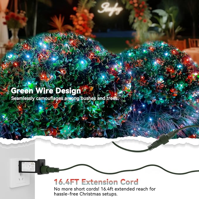 LitHome 14.8FT x 5FT Christmas Net Lights Outdoor Waterproof Connectable | 8 Modes 300 LED Red White Bush Lights, Net Mesh Light Dark Green Wire for Bushes Shrubs Outdoor Christmas Holiday Decor