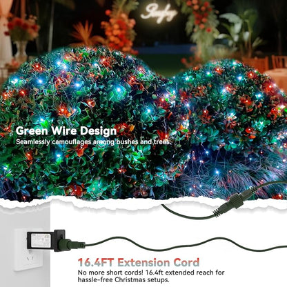 LitHome 14.8FT x 5FT Christmas Net Lights Outdoor Waterproof Connectable | 8 Modes 300 LED Red White Bush Lights, Net Mesh Light Dark Green Wire for Bushes Shrubs Outdoor Christmas Holiday Decor