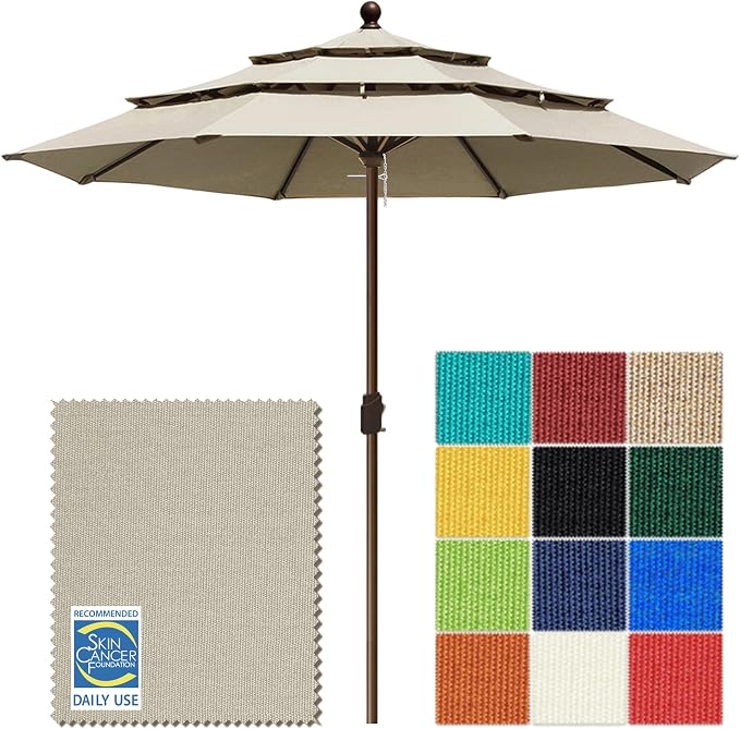 EliteShade USA 10-Year-Non-Fading 10ft 3-Tier Market Patio Umbrella, Commercial Grade Outdoor Table Umbrella with Crank Open, Windproof & UPF 50+ UV Protection, Heavy Duty Ventilation for Garden, Deck, Pool, Backyard, Beach & Bistro, No Tilt, Antique B...