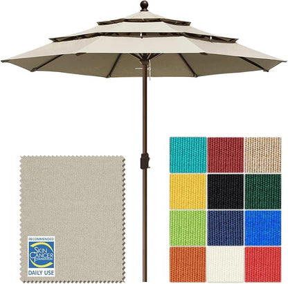 EliteShade USA 10-Year-Non-Fading 10ft 3-Tier Market Patio Umbrella, Commercial Grade Outdoor Table Umbrella with Crank Open, Windproof & UPF 50+ UV Protection, Heavy Duty Ventilation for Garden, Deck, Pool, Backyard, Beach & Bistro, No Tilt, Antique B...