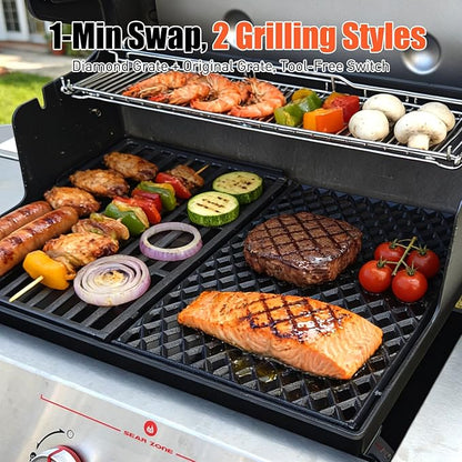 18.75" Dual Sided Diamond Sear Grill Grates for Weber Genesis II 300 and Genesis II LX 300 Series Grills, Genesis II E&S 310 315 320 325 340, Grill Parts for Weber Genesis 2, Weber 66095,66805, 1 Pack
