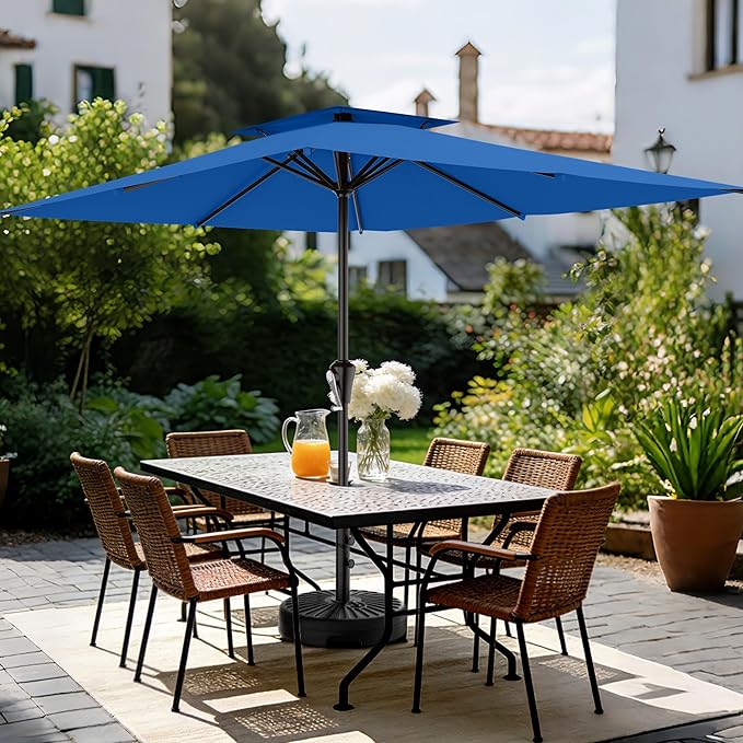 AreShark 8'x10' 2 Tiers Rectangular Patio Umbrella - Outdoor Umbrella Waterproof UV Protection, Market Table Umbrella w/Crank for Pool, Backyard, Deck(Royal Blue)