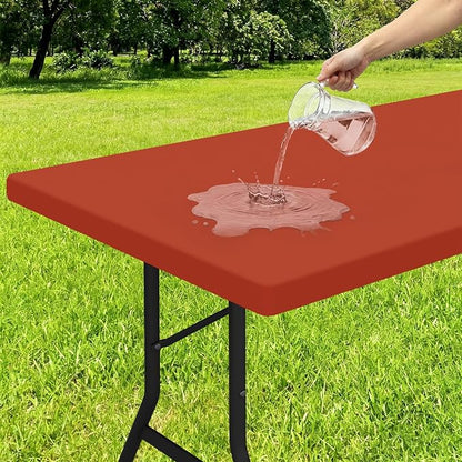 Smiry Rectangle Tablecloth, Elastic Fitted Flannel Backed Vinyl Tablecloths for 6ft Folding Tables, Waterproof Wipeable Table Covers for Indoor, Outdoor, Picnic and Camping (Rust, 30"x72")