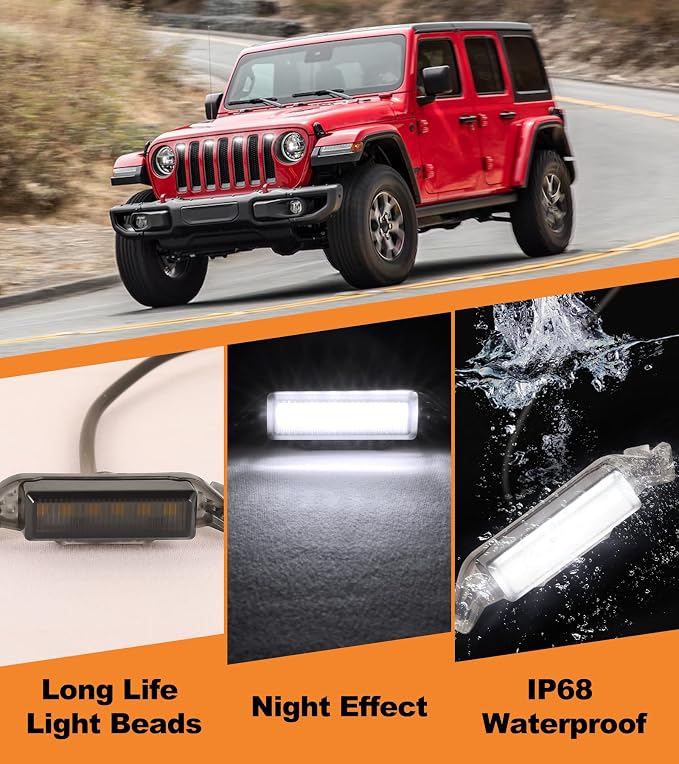 LED Grill Lights for Jeep Wrangler JL JLU Accessories 2018-2023, White | Direct-Snap Front Grille LED Accent Marker Lights, IP68 Waterproof, Enhanced Night Visibility, Raptor-Style Exterior Lighting