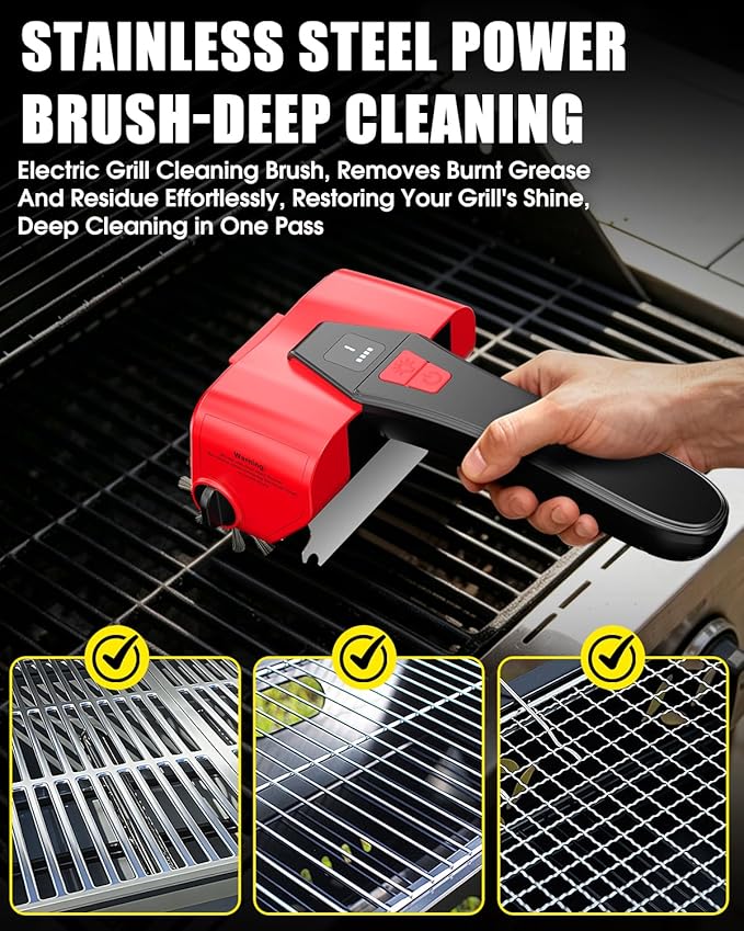 Electric Grill Brush-Bristle-Free Spinning-Grill-Cleaning-Brush-Outdoor-Automatic-BBQ-Grill-Cleaner with LED,Dual-Speed Motor,4500mAh Rechargeable Motorized Power Barbecue Safe Heavy Duty Tool