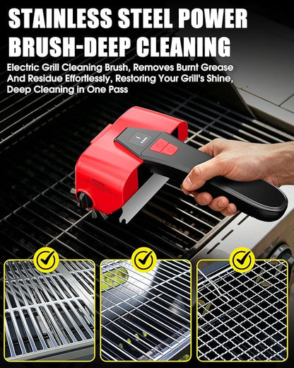 Electric Grill Brush-Bristle-Free Spinning-Grill-Cleaning-Brush-Outdoor-Automatic-BBQ-Grill-Cleaner with LED,Dual-Speed Motor,4500mAh Rechargeable Motorized Power Barbecue Safe Heavy Duty Tool