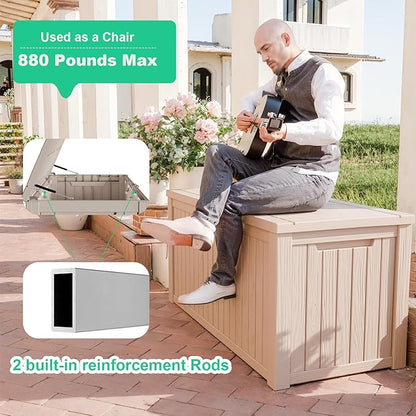 ROJIK 200 Gallon Deck Box Outdoor, Waterproof Outdoor Storage Boxes with Lids, Outside Resin Lockable Storage Box for Patio Cushions, Garden Tools(Grey)