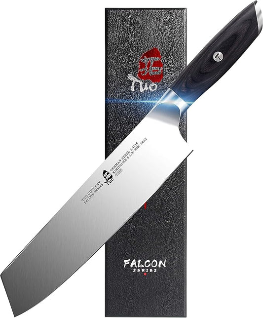 TUO Kiritsuke Chef Knife - 8.5 inch Japanese Kiritsuke Knife - German HC Steel with Pakkawood Handle - FALCON SERIES with Gift Box, Black
