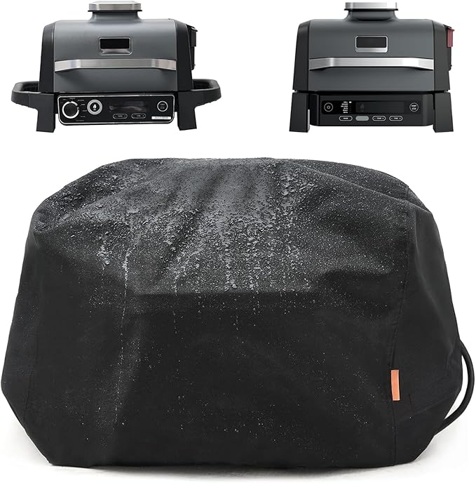 Waterproof Cover for Ninja Woodfire Outdoor Grill, Accessories for Ninja Wood Fire Smoker Grill OG300/700 Series, with Power Cord Storage Pocket, Windproof with Elastic Band Closure (Cover Only)