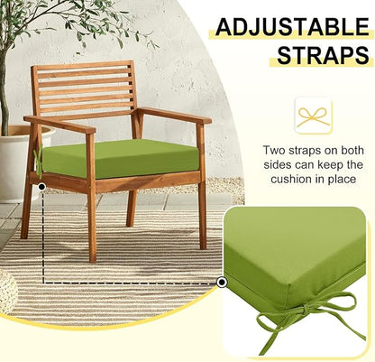 downluxe Outdoor Chair Cushions Set of 4 for Patio Furniture, Water-Resistant Square Corner Patio Chair Cushions with Ties, High Density Foam Outdoor Seat Cushion, 18.5" X 16" X 3", Sage Green