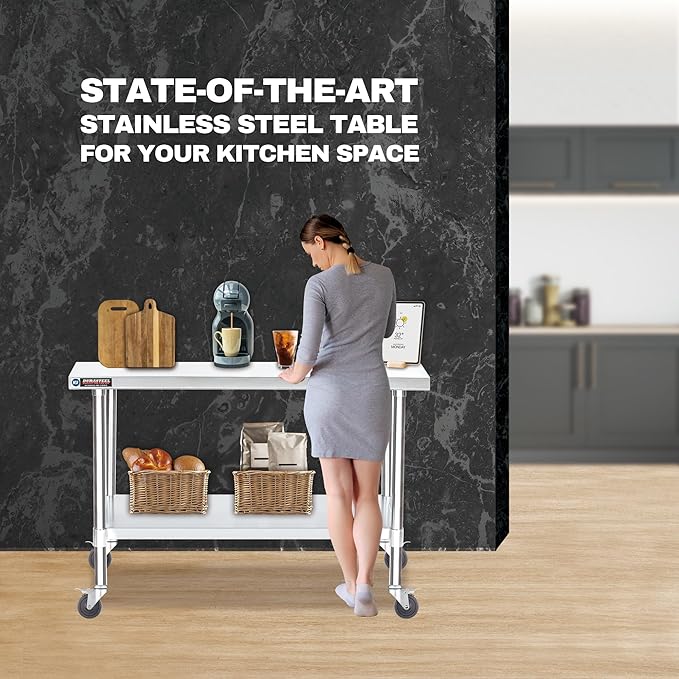 DuraSteel 24x60 NSF Stainless Steel Cart - Heavy Duty Food Prep Table with Undershelf - Rolling Kitchen Island on Wheels for Commercial Restaurant Kitchen, Garage, Outdoor Cooking, BBQ Grill, Counter