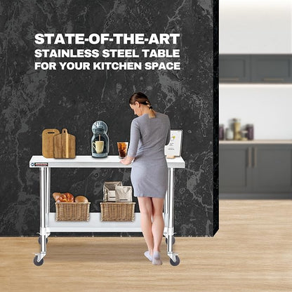 DuraSteel 24x60 NSF Stainless Steel Cart - Heavy Duty Food Prep Table with Undershelf - Rolling Kitchen Island on Wheels for Commercial Restaurant Kitchen, Garage, Outdoor Cooking, BBQ Grill, Counter