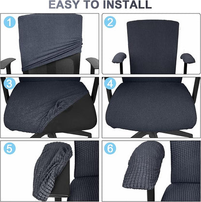 Tallew 4 Pcs Office Chair Covers Stretchable Armrest Seat,XL,Dark Gray | Universal Fit Office Desk Chairs, Protective Seat Backrest Slipcovers, Stretchable Prevent Wear, Easy Install for Rotating