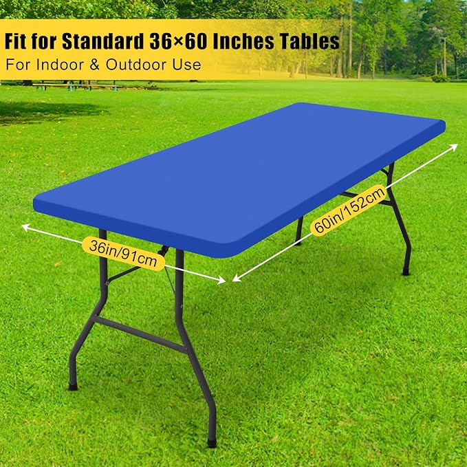 Smiry Rectangle Tablecloth, Elastic Fitted Flannel Backed Vinyl Tablecloths for 5ft Folding Tables, Waterproof Wipeable Table Covers for Indoor, Outdoor, Picnic and Camping (Blue, 36"x60")