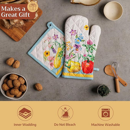Maison d' Hermine Pot Holders 100% Cotton Heat Resistant Potholders 8" x 8" Hot Pads with Loop BBQ Cooking Baking Hotel Farmhouse Kitchen Handling Hot Pans Spring Summer (Pack of 1, Giverny)