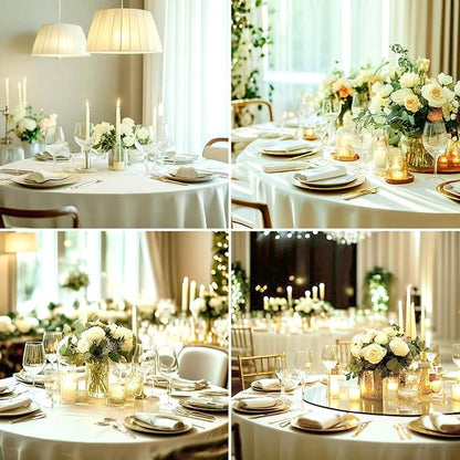 6 Pack Ivory Round Tablecloths 108 Inch for Dining Tables | Washable Decorative Linen Polyester Table Cover for Banquets Buffets Parties and Weddings