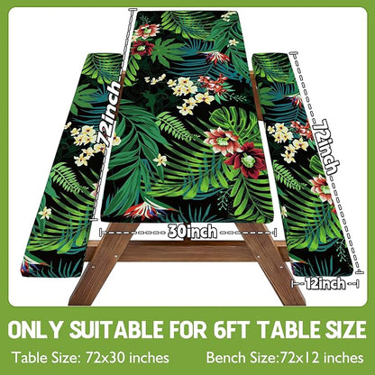 Picnic Table Cover with Bench Covers Waterproof Elastic Rectangle Tablecloth Camping Essentials Supplies Rv Car Travel Gear Must Haves Accessories Fitted Table Cloth Outdoor Road Trip Camper Gifts 6ft