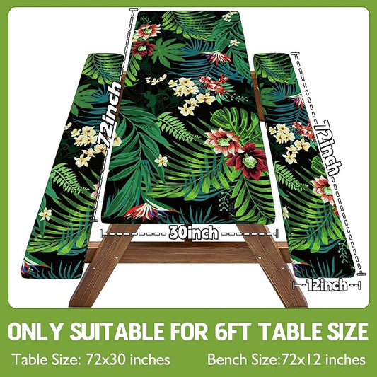Picnic Table Cover with Bench Covers Waterproof Elastic Rectangle Tablecloth Camping Essentials Supplies Rv Car Travel Gear Must Haves Accessories Fitted Table Cloth Outdoor Road Trip Camper Gifts 6ft