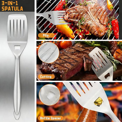 9Pcs Grill Accessories Set, Heavy Duty Stainless Steel BBQ Grill Tools Kit with Storage Bag, Grilling Gifts for Men Dad Him, Professional Barbecue Grill Utensil Set for Outdoor Backyard Camping