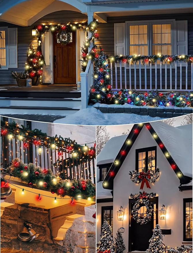 SUNSGNE G40 Frosted Red and White Christmas Lights, 25FT Christmas Round Lights with 25 Frosted Red and White Globe Bulbs for Outdoor Indoor Xmas Pergola Gazebo Patio Yard Decorations