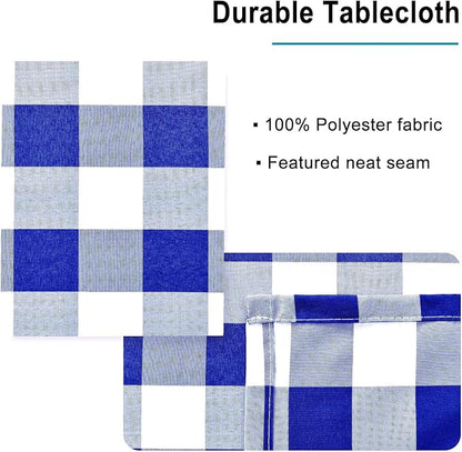 Hiasan Checkered Tablecloth Rectangle, 52 x 70 Inch - Waterproof and Wrinkle Resistant Table Cloth for Picnic, Dinner and Party, Washable Polyester Fabric, Royal Blue and White Gingham Pattern